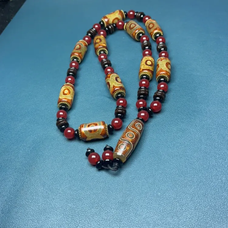 40mm长度九眼天珠搭配十颗三眼藏天珠全珠链条男女同款