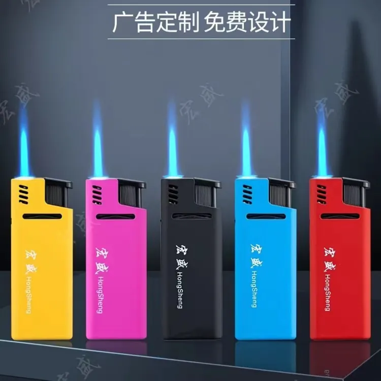 轻便易携带金属磨砂防风直冲打火机可定制广告印字可循环充气