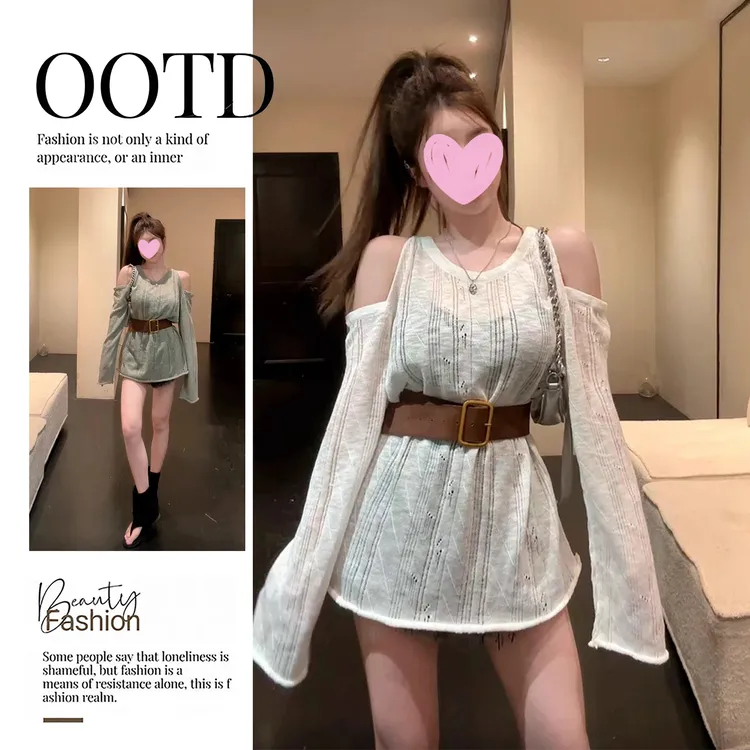 韩系2025辣妹显瘦长袖韩版薄款辣妹圆领性感白色上衣高级感女装