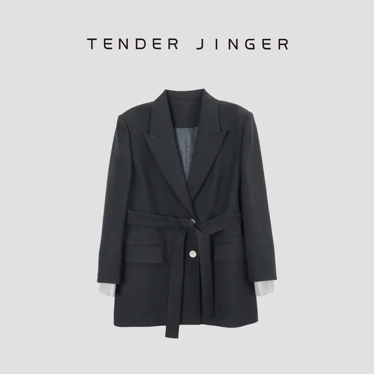 Tender Jinger气质修身腰带翻领西装外套T51KLM80094