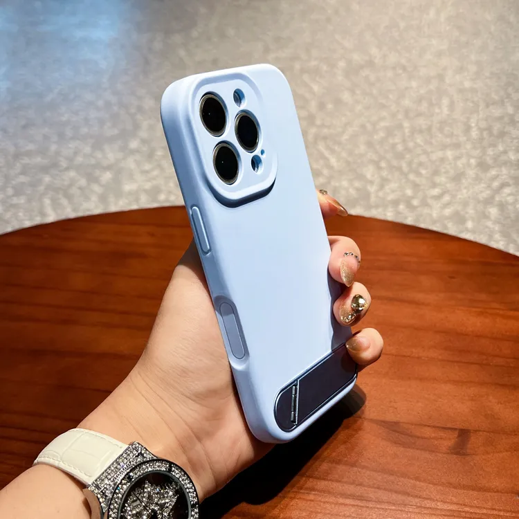 适用苹果16pro手机壳iPhone16液态硅胶16promax折叠支架镜头全包