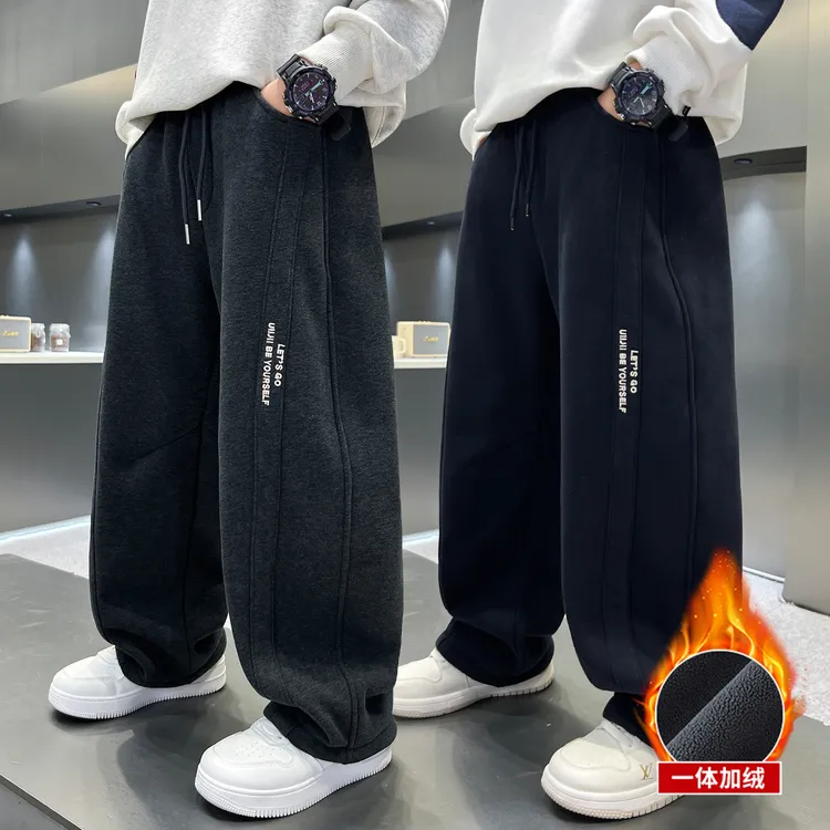 男童加绒宽松裤子秋冬儿童运动裤加厚男孩卫裤保暖休闲裤冬季大童