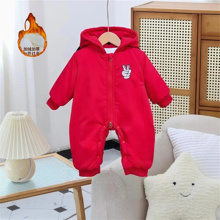 J冬季新款婴幼儿时尚卡通保暖加厚米奇哈衣宝宝休闲加棉爬服D50