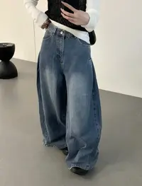 {玥妈专属}长裤老钱风常规水洗常规款牛仔女裤裤子直筒阔腿裤