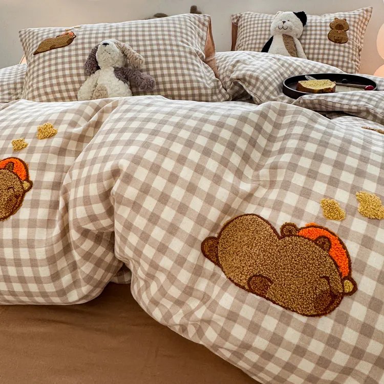 A类小卡皮巴拉全棉双层纱四件套纯棉2025新款三件套床单床笠被罩