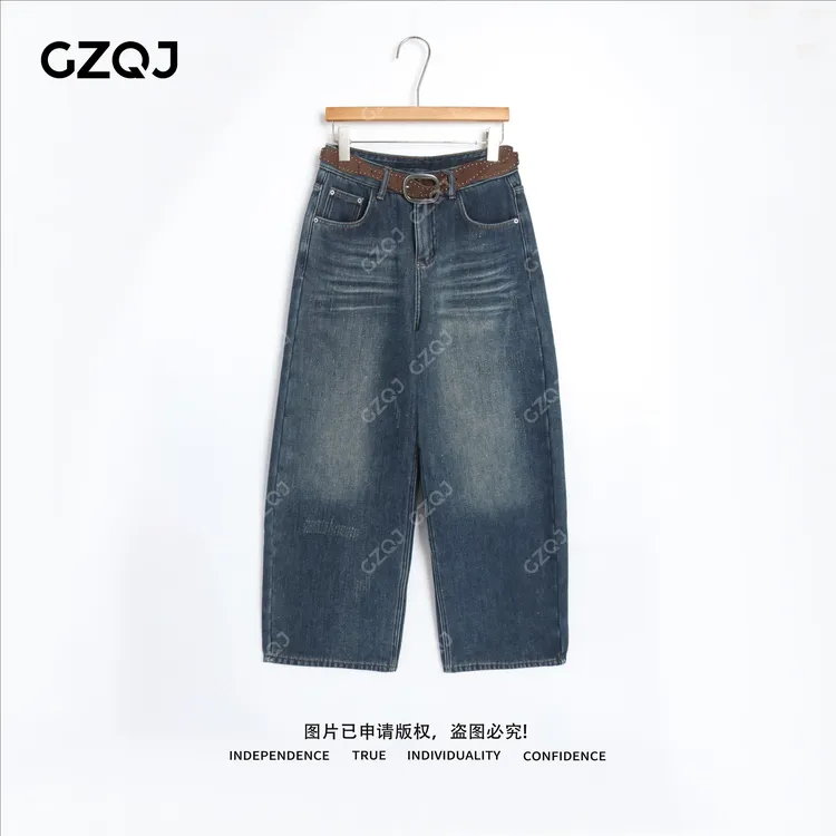 老琴私服 【西部漫游】加绒设计感重磅高腰显瘦直筒牛仔裤女冬7570