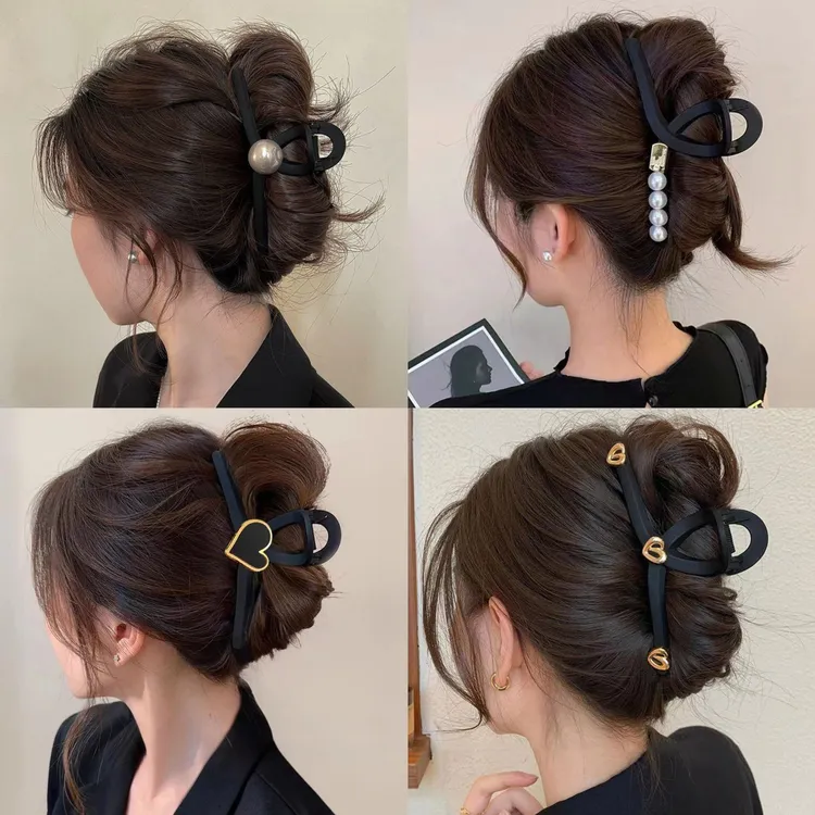 4个装～超大号鲨鱼夹磨砂质感黑色发夹大号抓夹网红发卡女轻奢发饰