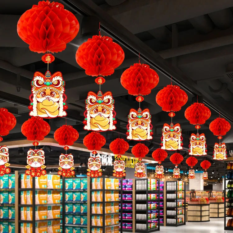 新年红灯笼挂件2025蛇年新款春节元旦幼儿园教室商场店铺装扮挂饰