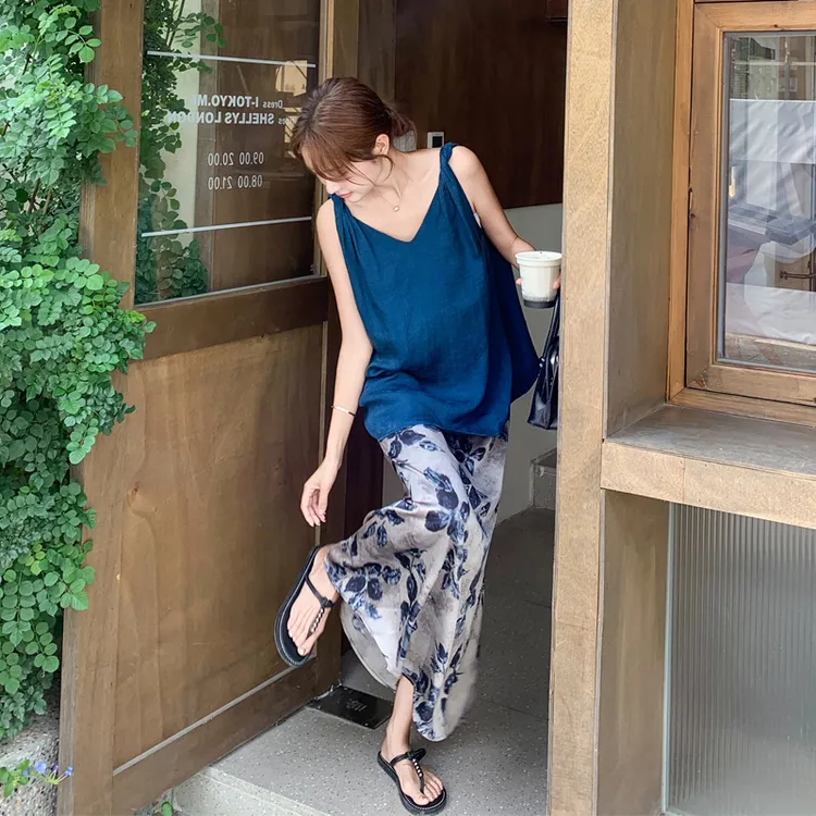法式浪漫风无袖吊带印花半裙2025夏季新款优雅气质知性温柔风套装