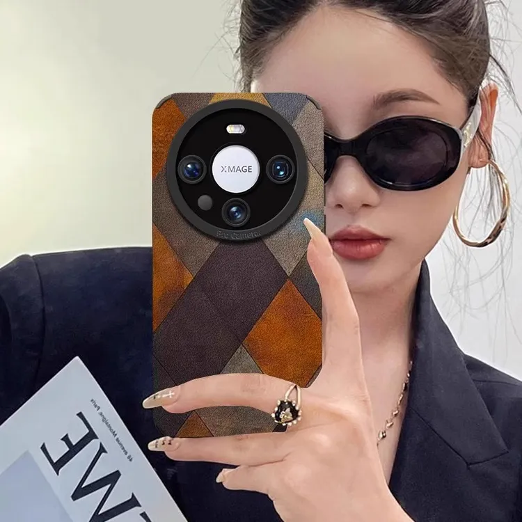 【进口小羊皮】适用华为mate80pro手机壳复古菱格彩绘mate70air新款