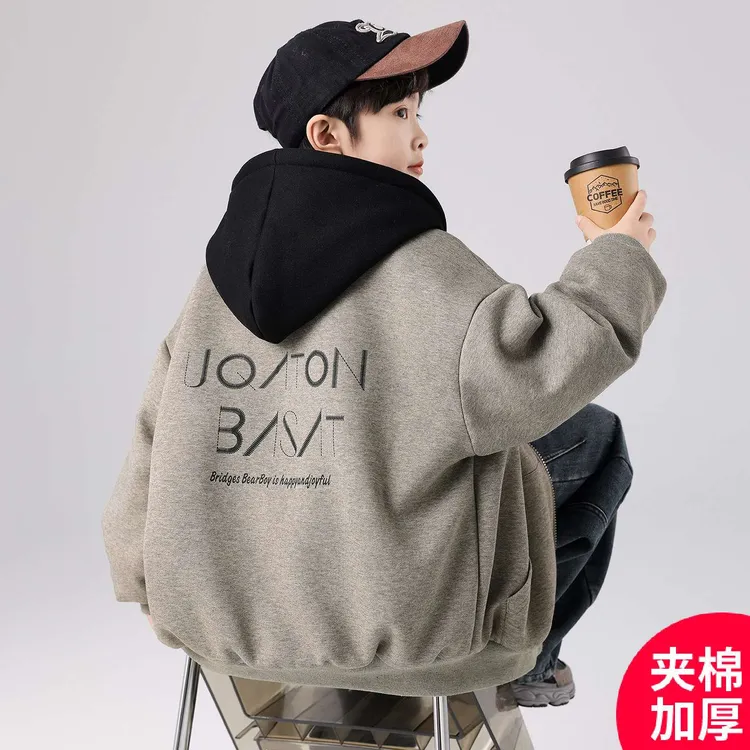 范哲萨男童夹棉加厚棒球服外套秋冬款2025新款冬季儿童秋装连帽卫