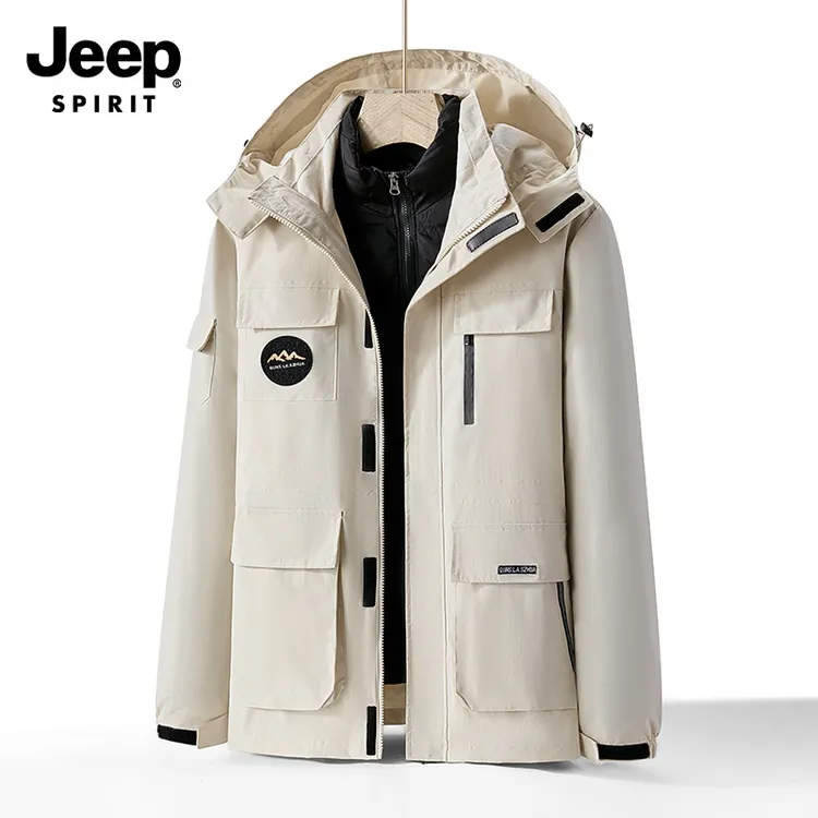 jeep吉普男士冲锋衣三合一羽戎内胆大码衣服新款男装秋冬季男外套