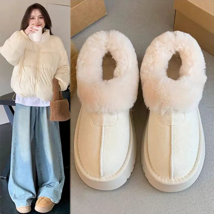 厚底皮毛一体保暖雪地靴女鞋2024新款秋冬季加绒加厚时尚毛毛鞋子