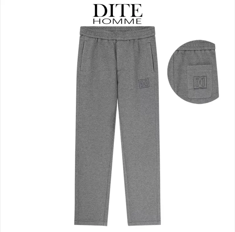 Dite迪特25年秋冬直筒刺绣宽松休闲裤微胖男生直筒裤男士时尚弹力