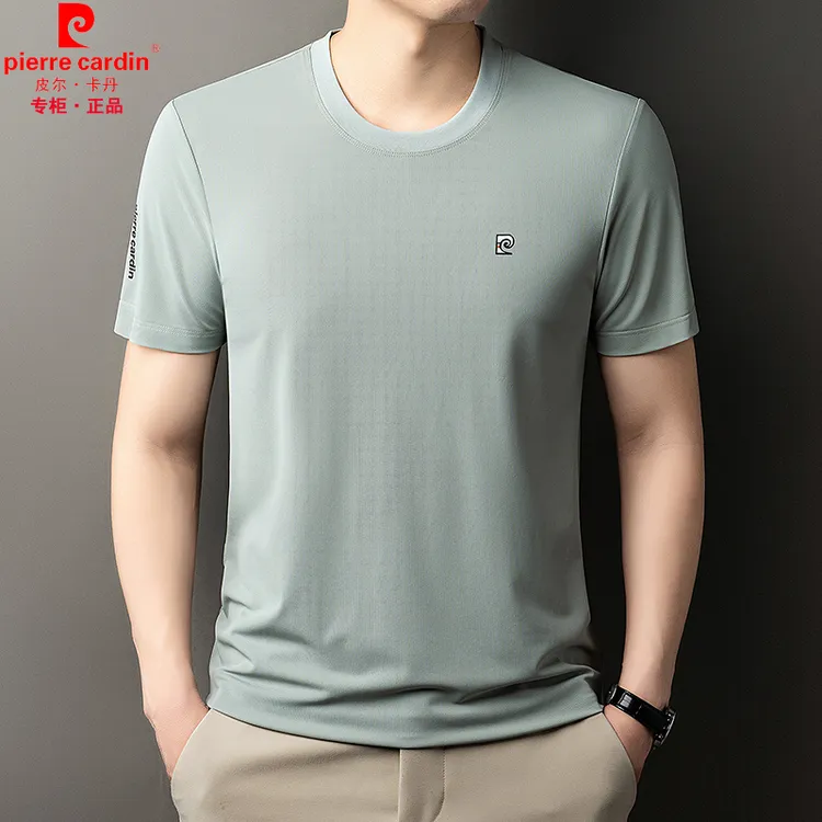 皮尔卡丹男装薄款短袖百搭透气夏季圆领t恤宽松免烫冰丝速干上衣