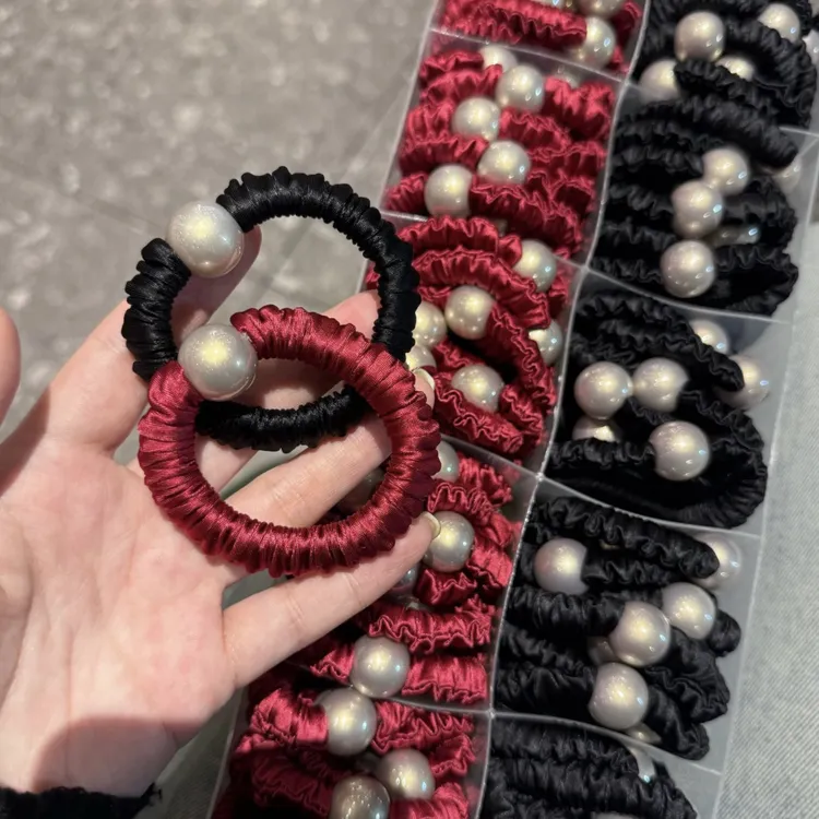 细小肠圈发圈~珠珠丸子头高级感褶皱发饰日常百搭发绳基础头绳