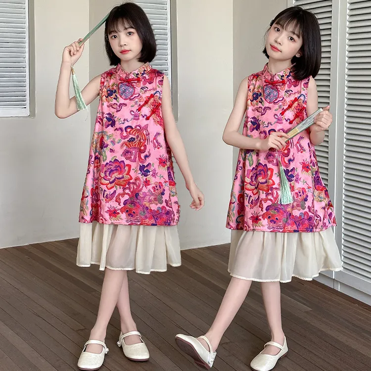 女童夏装连衣裙2025新款国风无袖裙子新中式女孩夏季旗袍公主裙潮