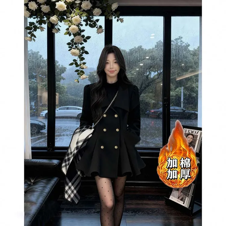 【加棉加厚】毛呢大衣富家千金带手袖呢子外套QJ0152