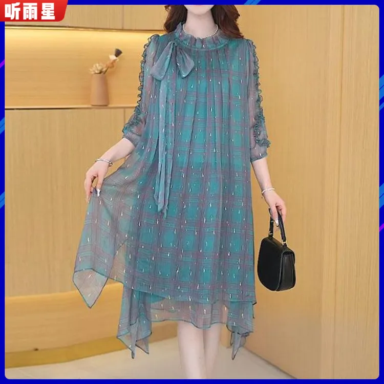 l高贵洋气淑女连衣裙女2025春夏季新款妈妈时尚宽松贵气女神范裙1