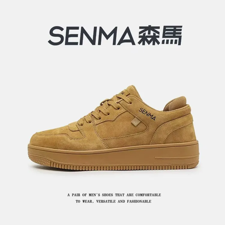 森马男鞋冬季加绒加厚保暖棉鞋百搭休闲翻毛皮复古运动小麦色板鞋商品图