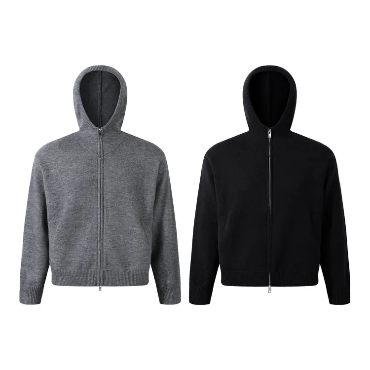 CDDR格雷风设计感双拉链毛衣开衫cleanfit情侣连帽亲肤针织衫外套