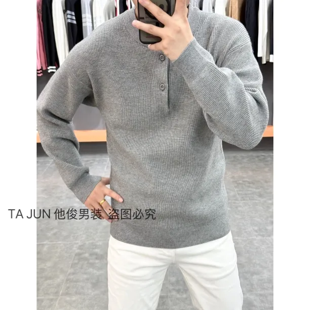 *他俊*秋冬新款圆领纽扣设计款简约百搭针织衫2825