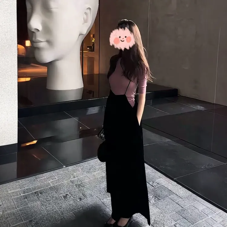 2025夏季新款韩系穿搭修身薄款圆领T恤上衣宽松丝绒背带阔腿长裤