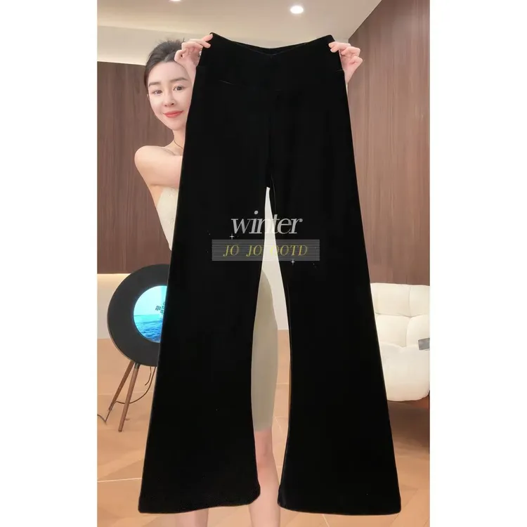 玖了个玖【小暖炉休闲裤】2025冬季新款加厚丝绒微喇裤2510C7373