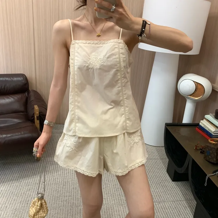 Byjunjun【盛夏居家】钉珠刺绣吊带套装夏季必备C25B7606