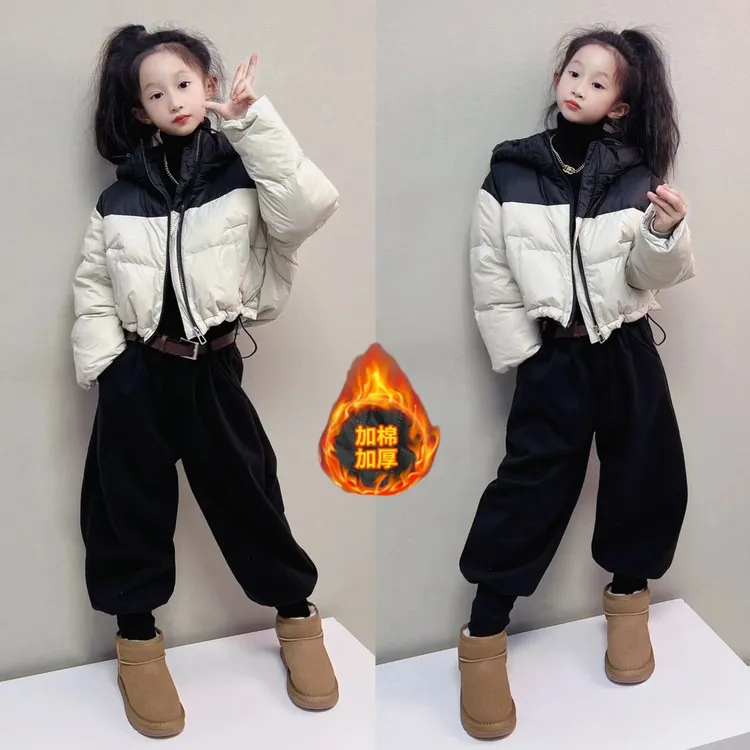 女童冬季短款套装羽绒棉服新款儿童棉衣保暖外套加绒哈伦两件套