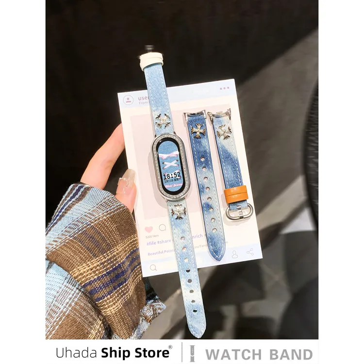 UhADa适用小米手环10表带克罗心小米手环9表带复古风西部牛仔表带