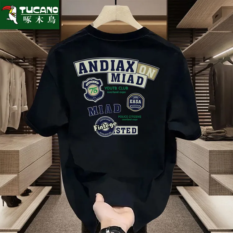 啄木鸟夏季高档纯棉短袖T恤男女潮流宽松圆领百搭印花全棉半袖ins