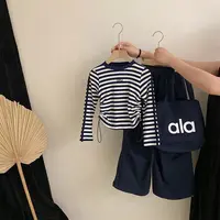 女童秋季洋气套装2025韩版中大童时髦条纹长袖T恤百搭休闲工装裤