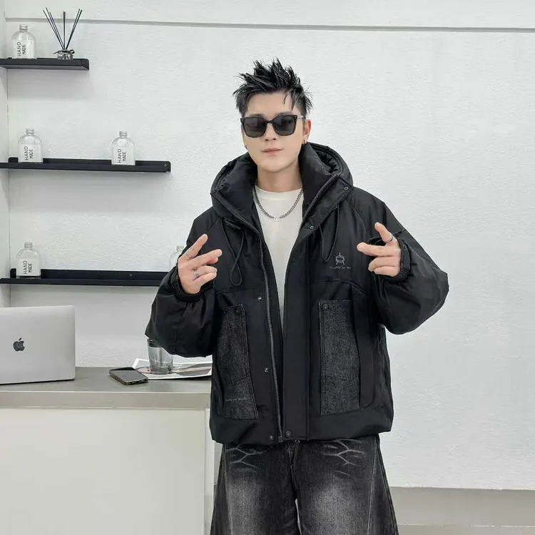 字母拼接保暖工装迷彩短款羽绒服冬季外套百搭韩版