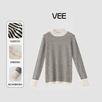 VEE【冬日序曲】25秋冬复古宫廷风条纹针织衫玻璃纱提花木耳边毛衣