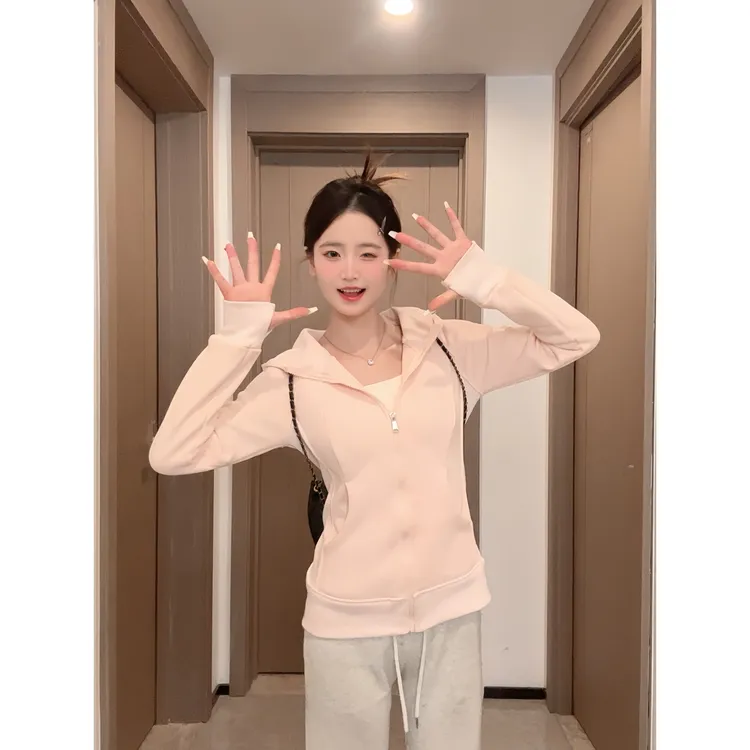 lulu加绒加厚卫衣修身连帽上衣女短款2025新春款显瘦长袖外套HH