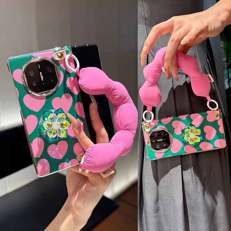 适用华为matex6手机壳折叠屏中轴新款x5典藏版x3高级感皮纹爱心女