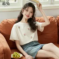 慕兔郁金香立体花朵短袖t恤女夏2025新款正肩宽松设计感小众上衣