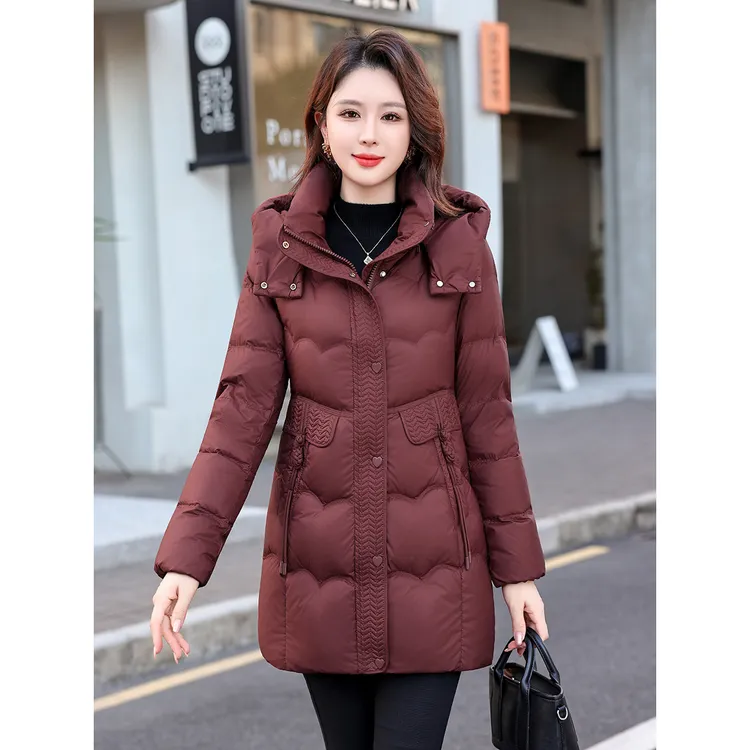 服女中长款2025新款修身连帽小个子棉衣冬季保暖棉袄子外套