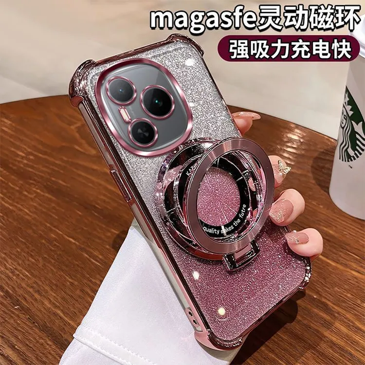 适用荣耀POWER手机壳DVD-AN80全包镜头保护闪粉磁吸支架气囊防摔.