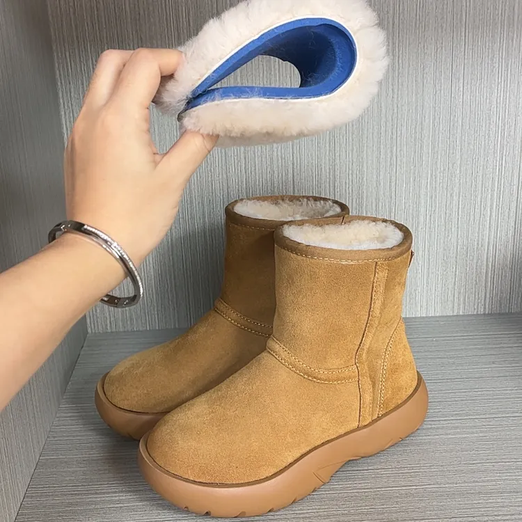 3.5cm100%羊皮一体雪地靴厚底时尚百搭保暖皮毛一体雪地靴棉鞋