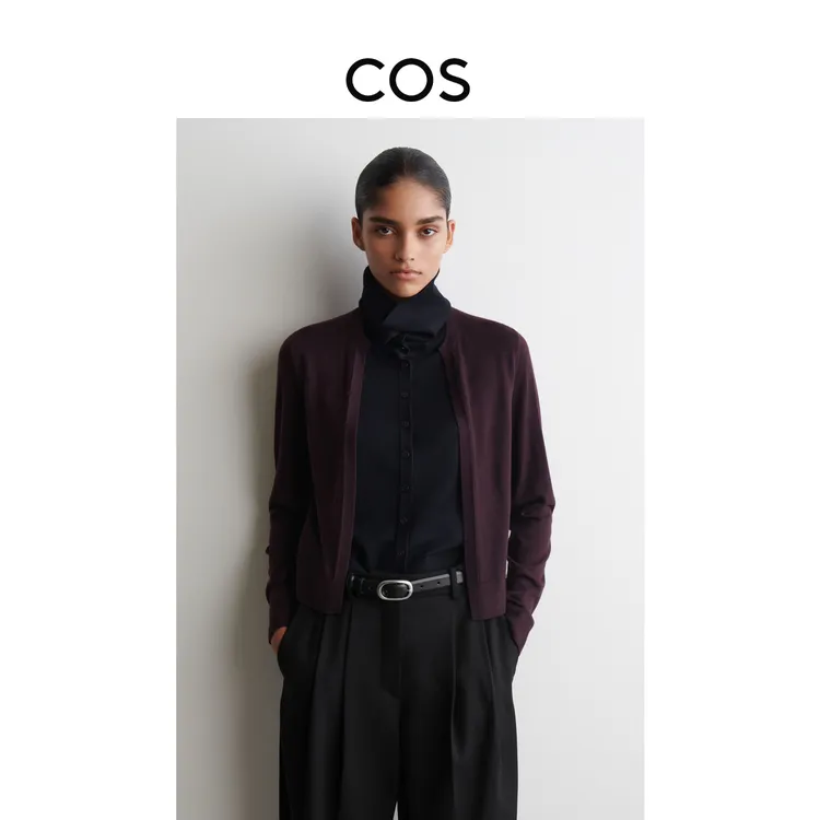 COS女装 标准版型美丽奴羊毛开衫藏青色2025冬季新品1313088001