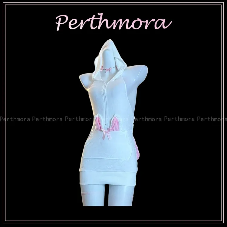 洦斯摩「戏梦」俏皮兔兔纯白连体帽衣包臀裙COS服