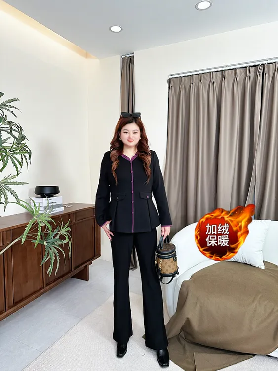 【现货上衣】PDM22657秋冬新款气质V领百搭显瘦大码女装上衣