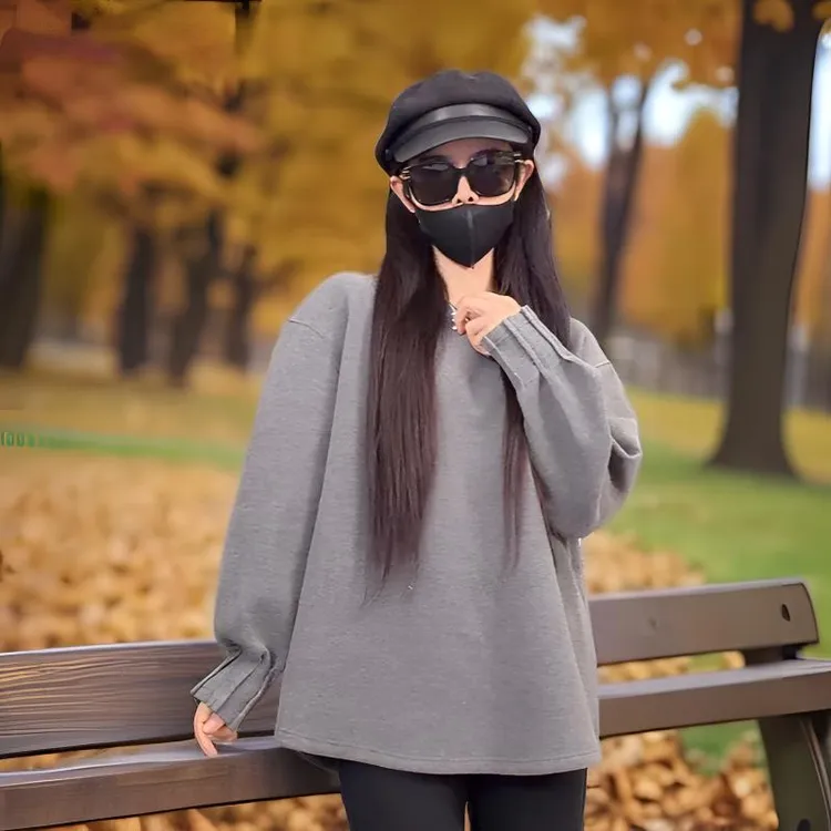 SUMU/宿慕设计款袖口压褶长袖卫衣2025新款双面绒保暖上衣1698