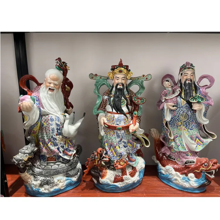站怪福禄寿三星景德镇雕塑瓷骑兽三星福禄寿招财纳福公司店铺摆件