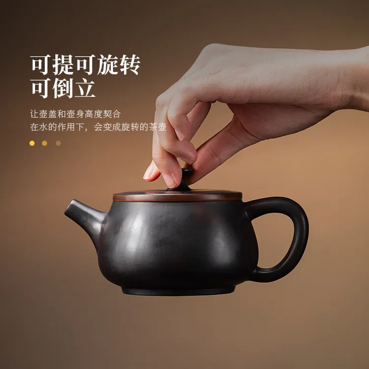 建水紫陶全手工汉瓦壶大宽口大容量泡茶用陶瓷家用大口