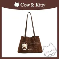 【刘叮当甄选】CowKitty/经典百搭大容量豹纹桶包手提单肩包8128褐