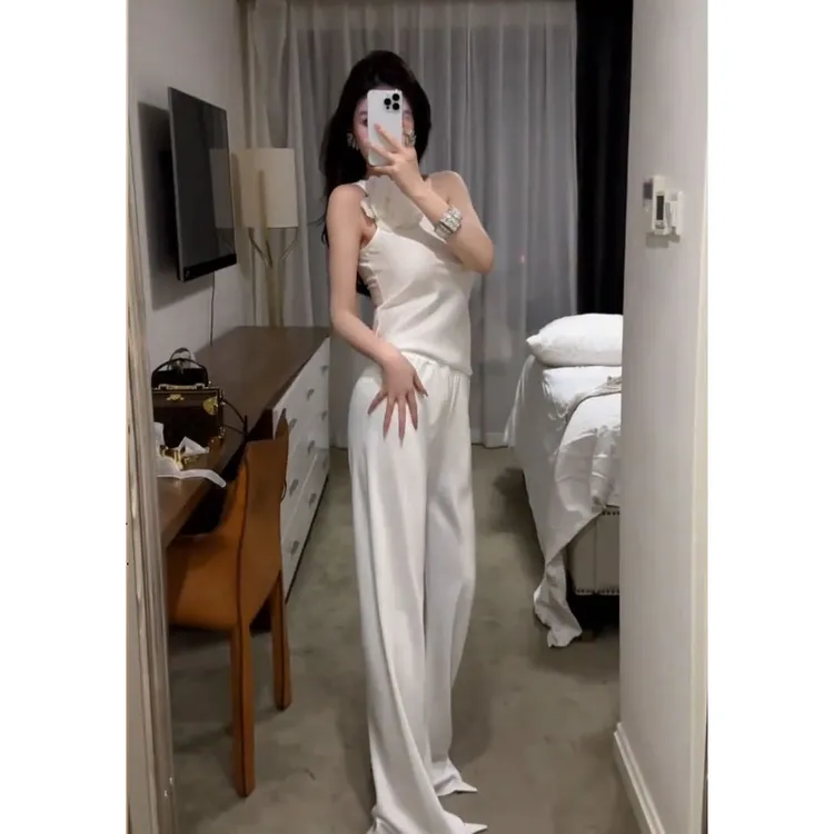 2025夏季新款小众设计感不规则时尚小众上衣女配高腰显瘦休闲长裤