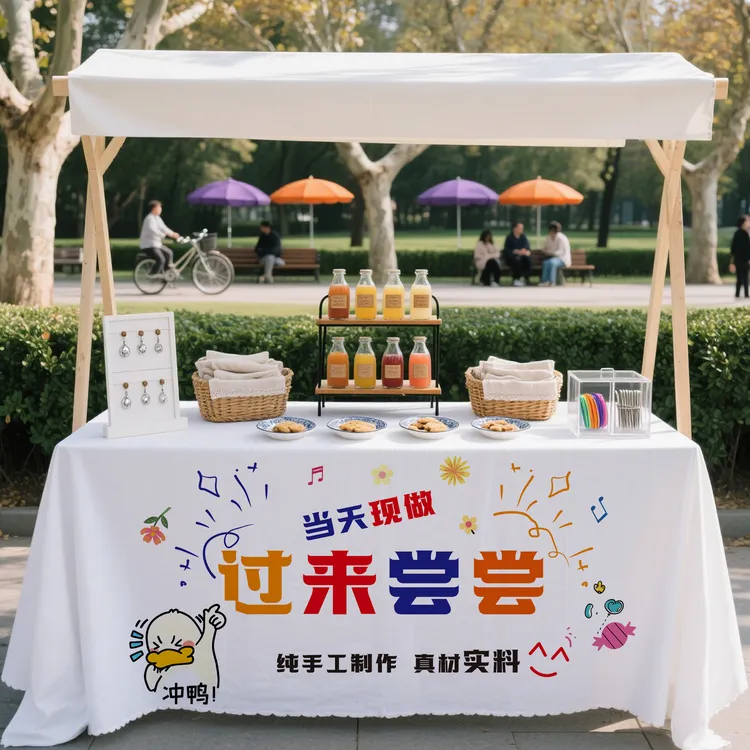 摆摊桌布来图定制logo夜市地摊小推车桌布网红装饰背景广告招牌布